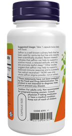 Saffron 50mg (10% Crocins) 60 Veg Capsules - side of bottle showing product label