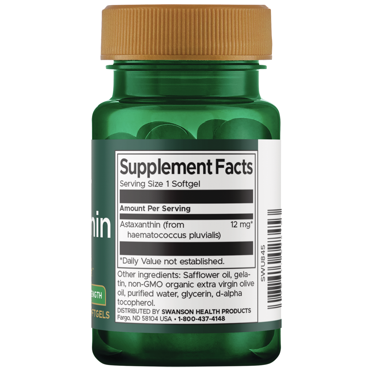 Swanson Astaxanthin Maximum Strength 12mg 30 Softgels - back of bottle