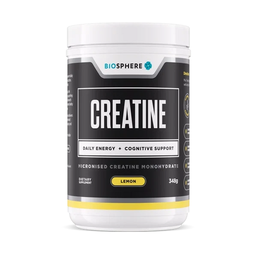Biosphere Creatine 348g Lemon Flavour tub, front label
