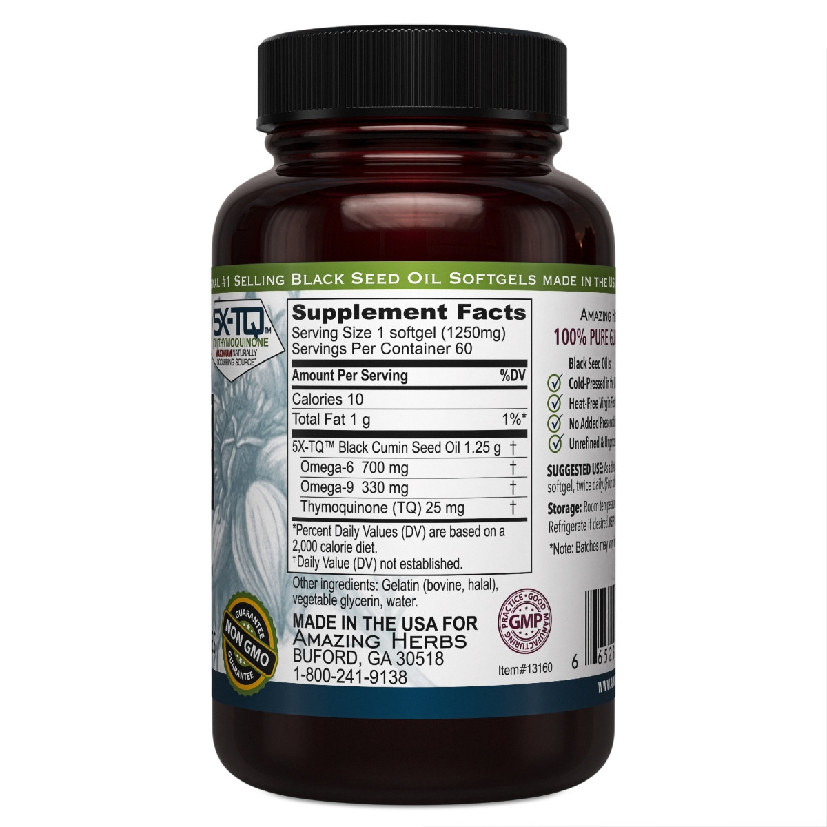Black Seed Oil Premium 1250mg XL 60SG