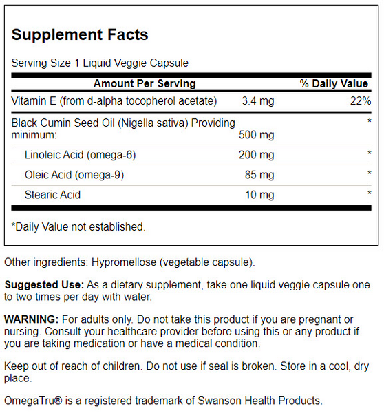 Swanson - Black Cumin Seed oil 500mg 60VC