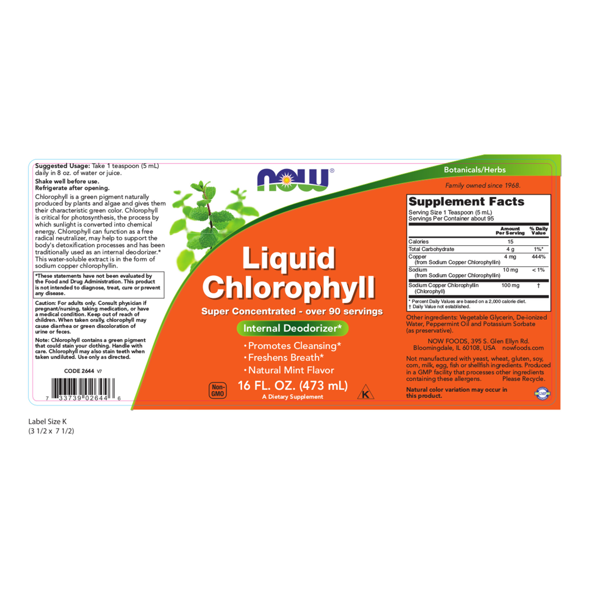 Chlorophyll Liquid 473ml - Super Concentrated- Mint Flavour