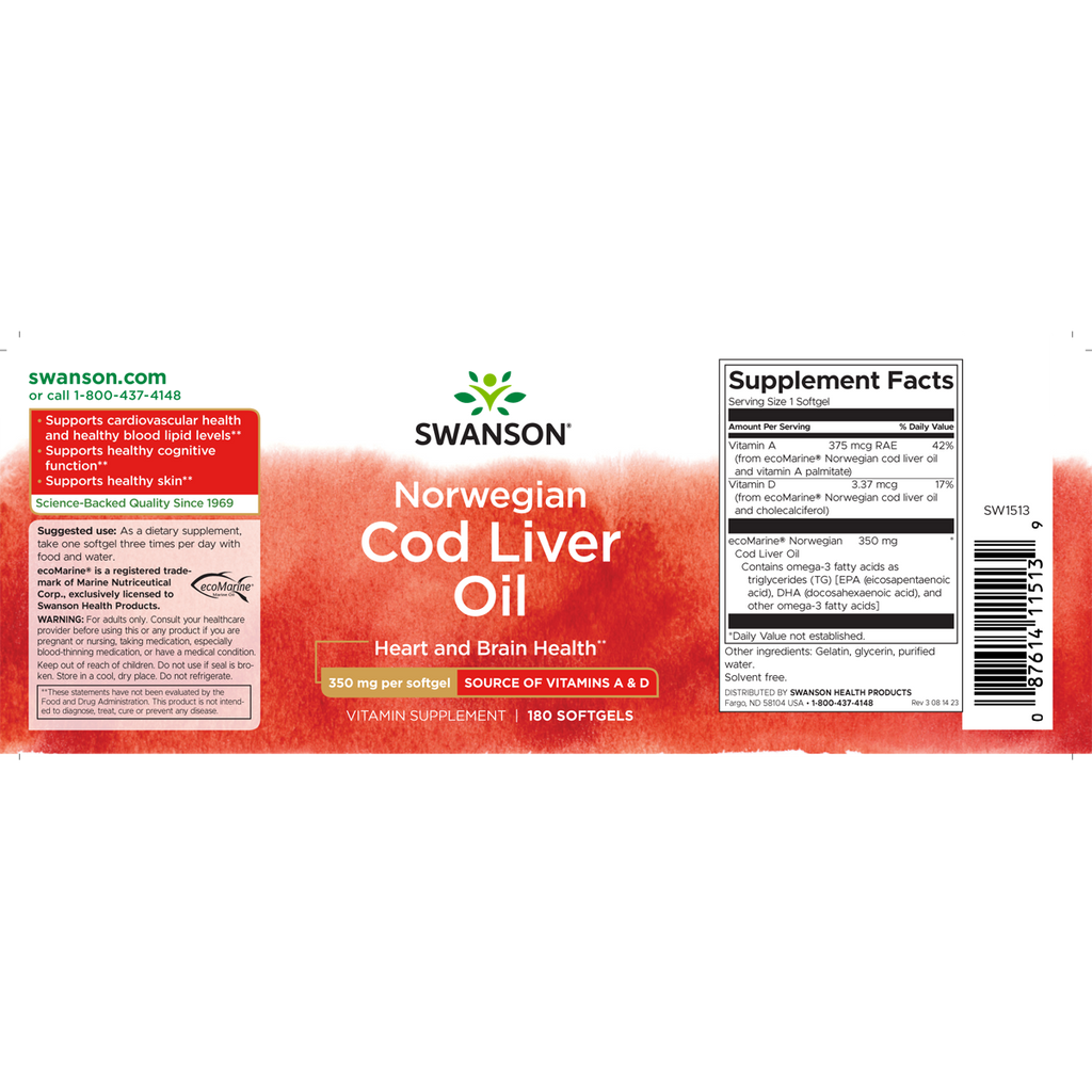 Swanson - Cod Liver Oil 350mg 180SG