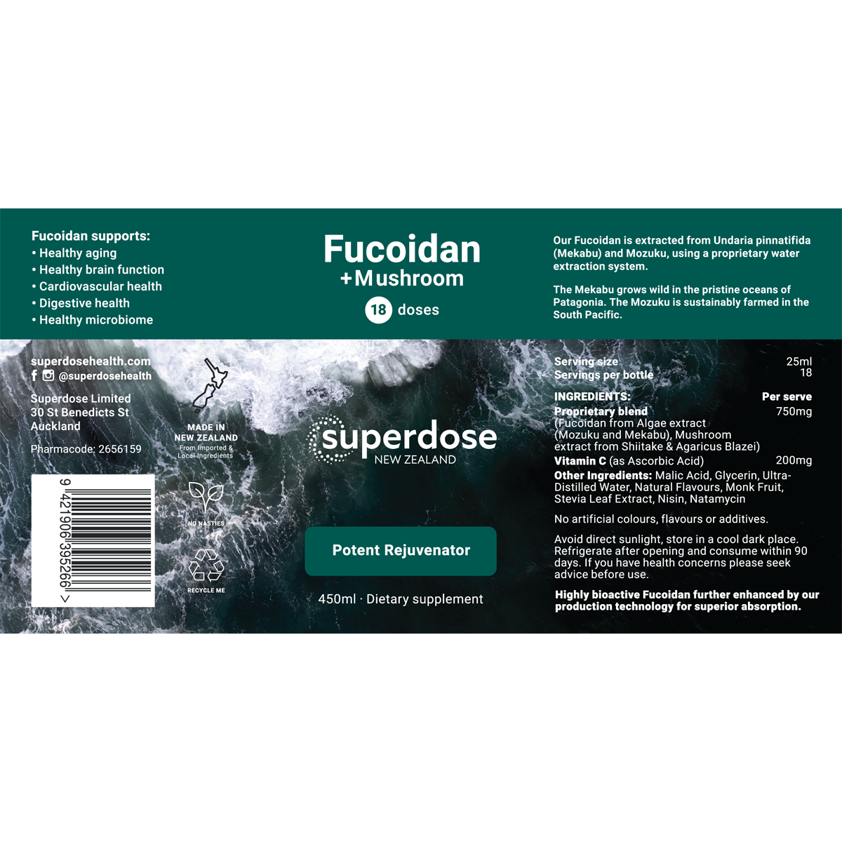 Superdose Fucoidan + Mushroom 750mg 75ml & 450ml
