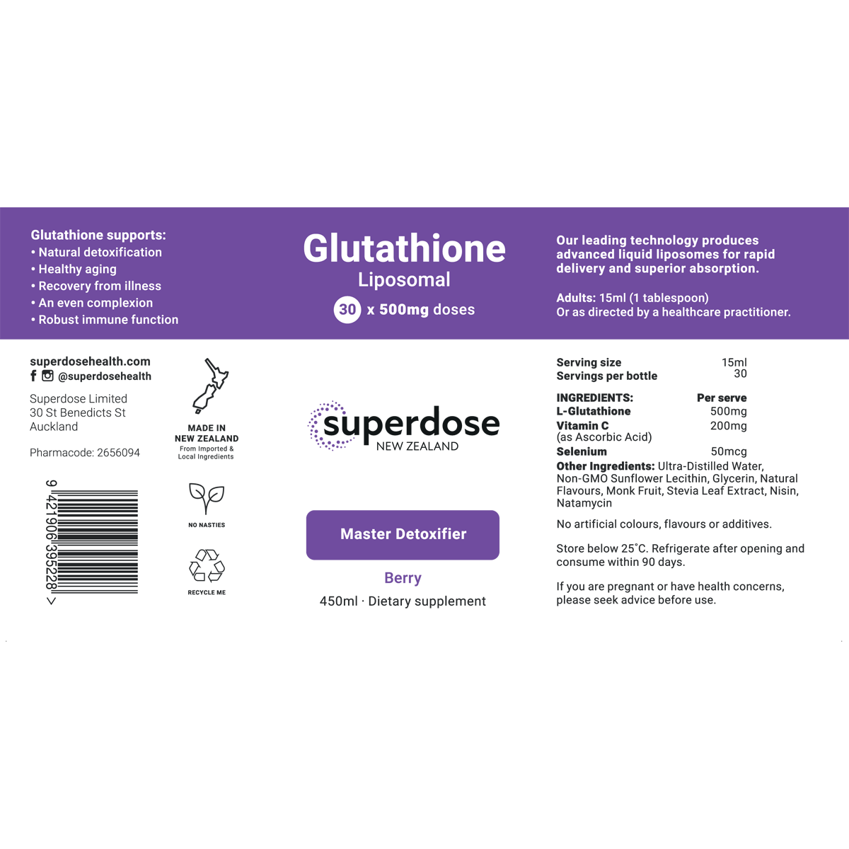 Superdose Glutathione - Liposomal 500mg 75ml & 450ml