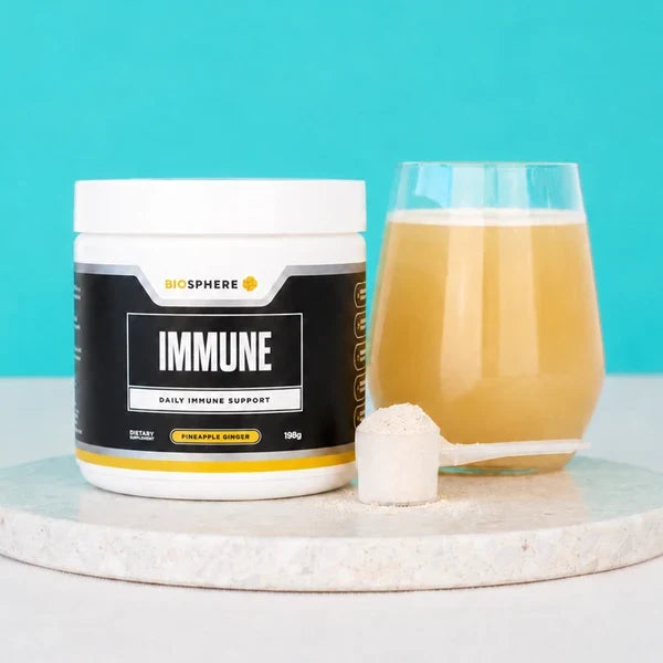 Biosphere Immune Pineapple Ginger 198g tub, front label