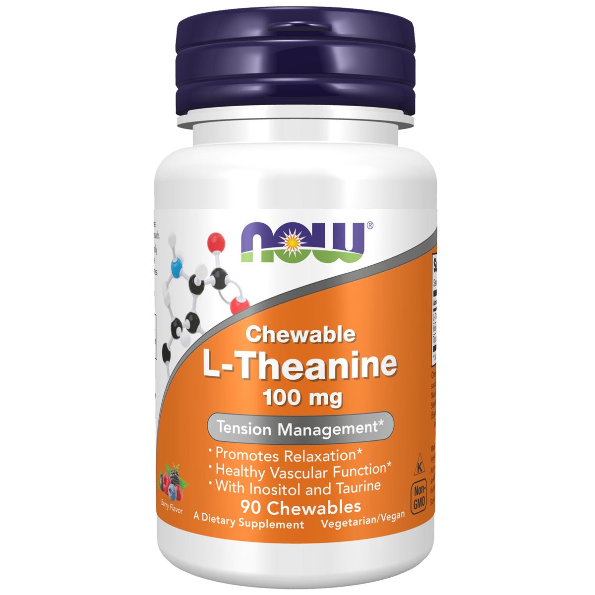 L-Theanine 100mg, Berry Chewables 90CHW - front of bottle