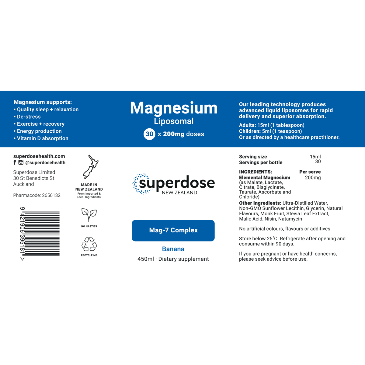 Superdose Magnesium - Liposomal 200mg 75ml & 450ml
