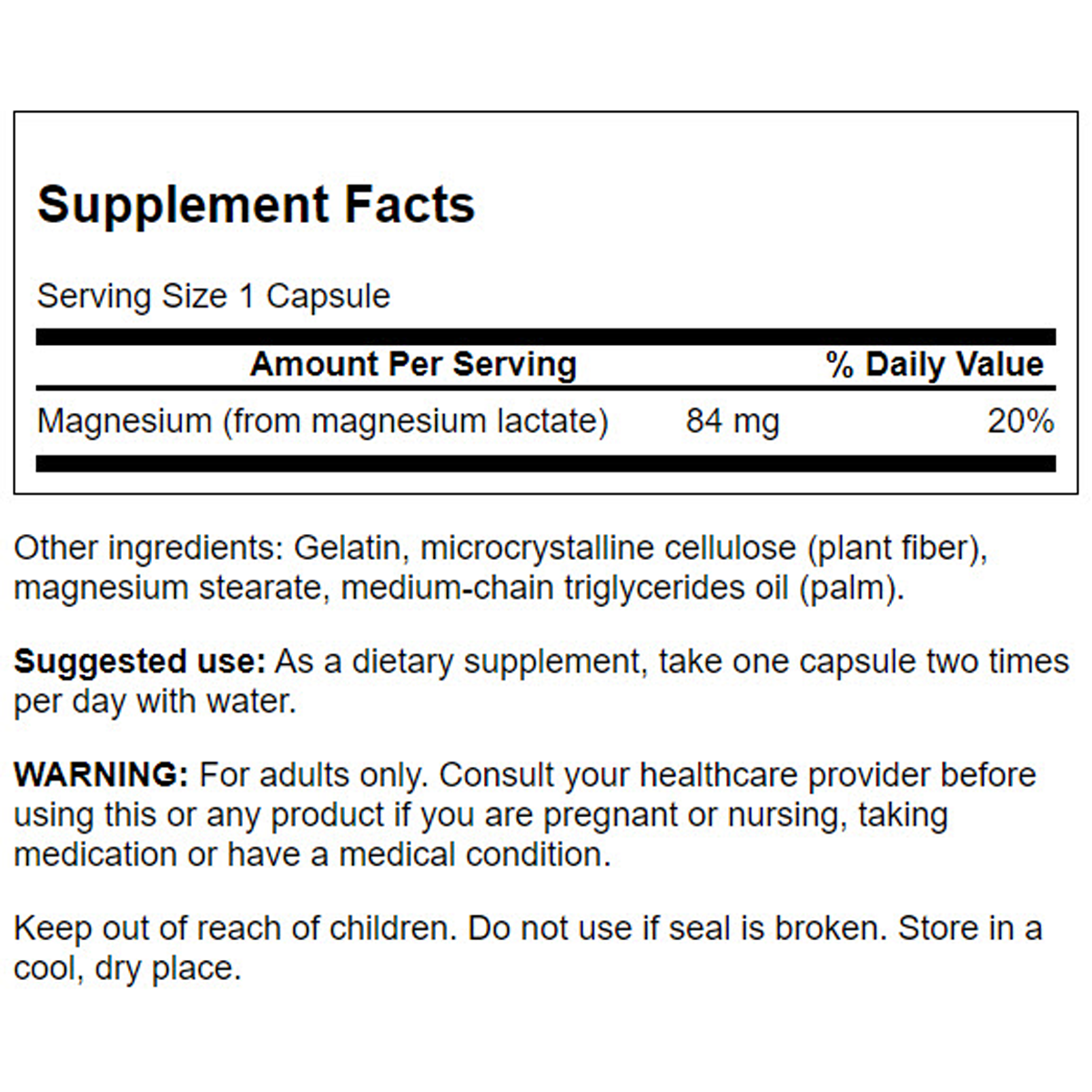 Swanson - Magnesium Lactate 84mg 120C