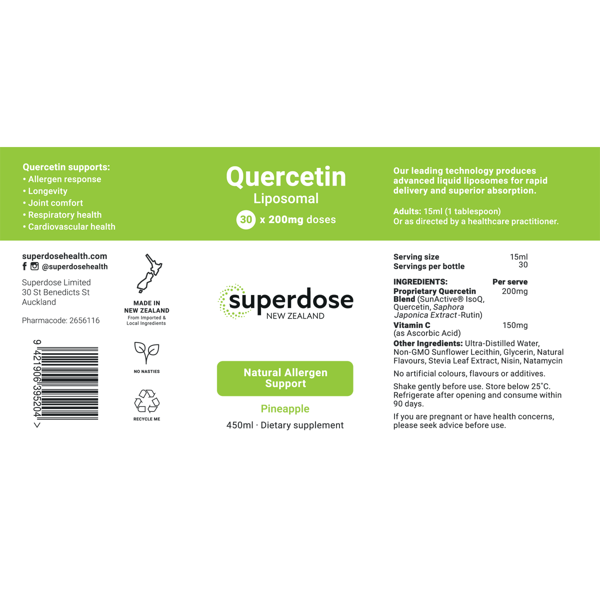 Superdose Quercetin - Liposomal 200mg 75ml & 450ml