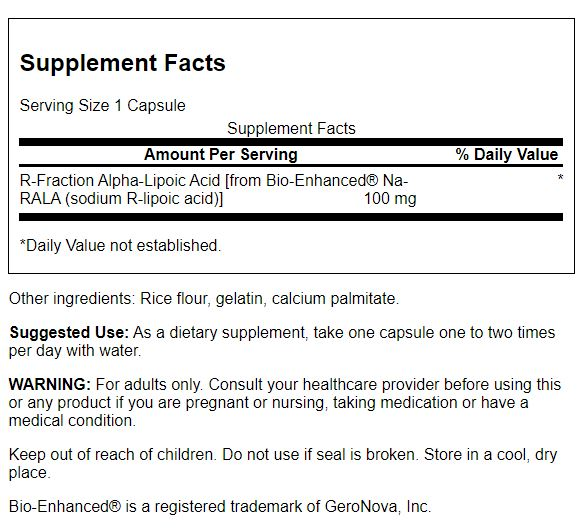 Swanson - R-Fraction Alpha Lipoic Acid 100mg 60caps