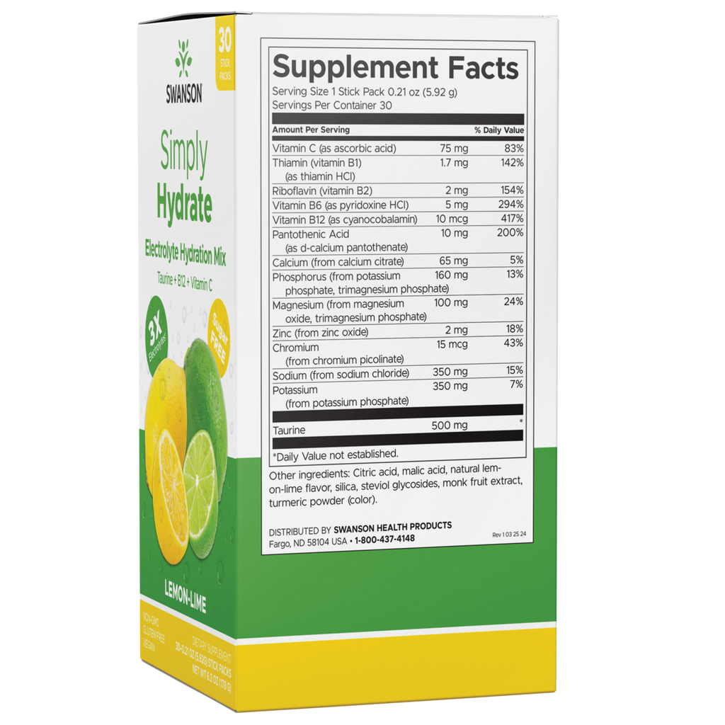 Swanson - Simply Hydrate Lemon-Lime 30 Pkts