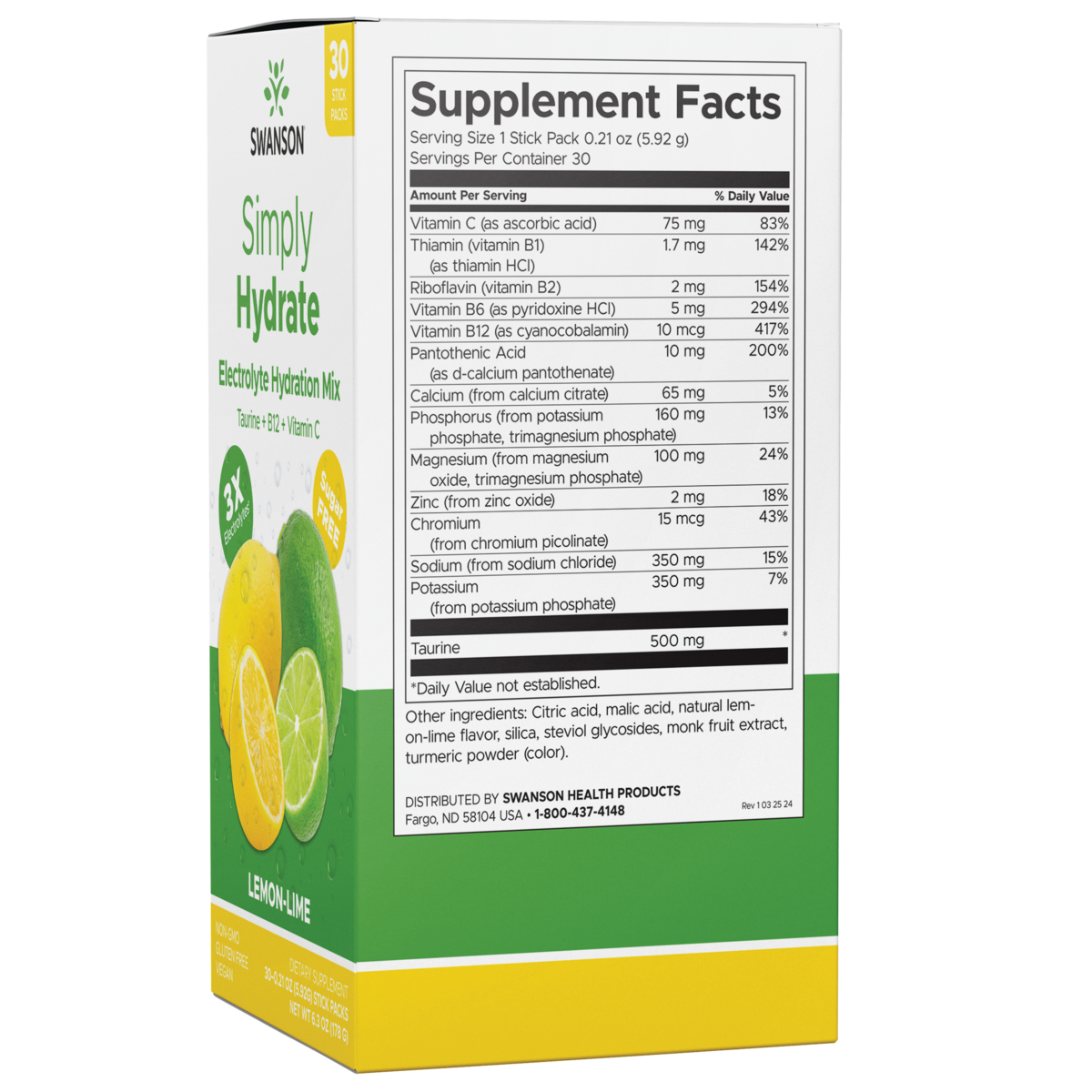 Swanson - Simply Hydrate Lemon-Lime 30 Pkts