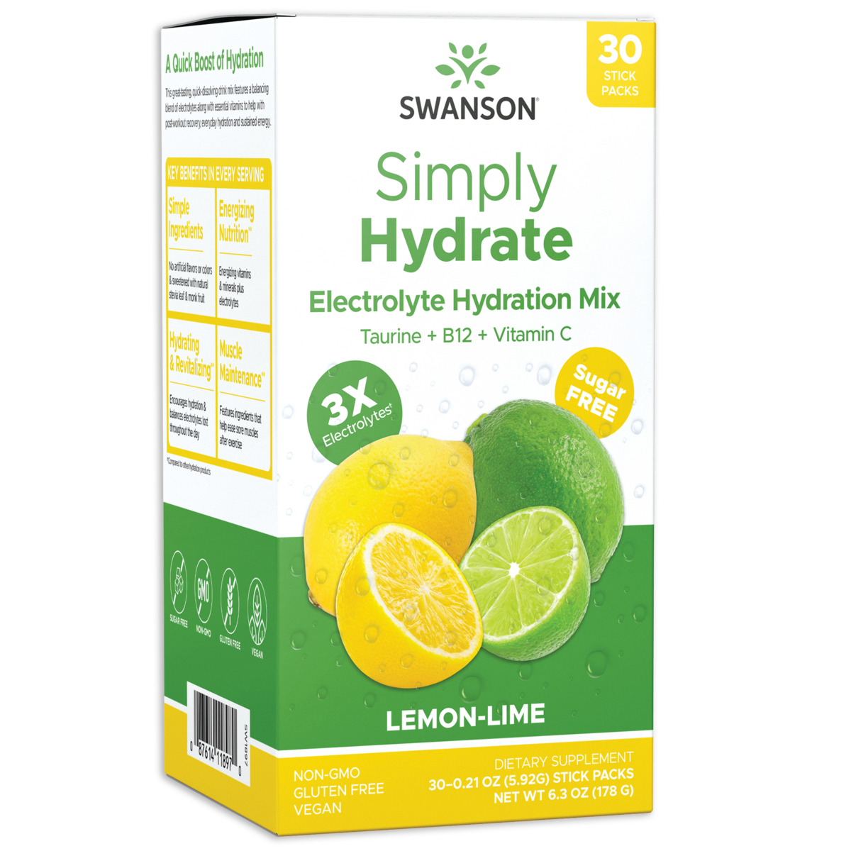Swanson - Simply Hydrate Lemon-Lime 30 Pkts