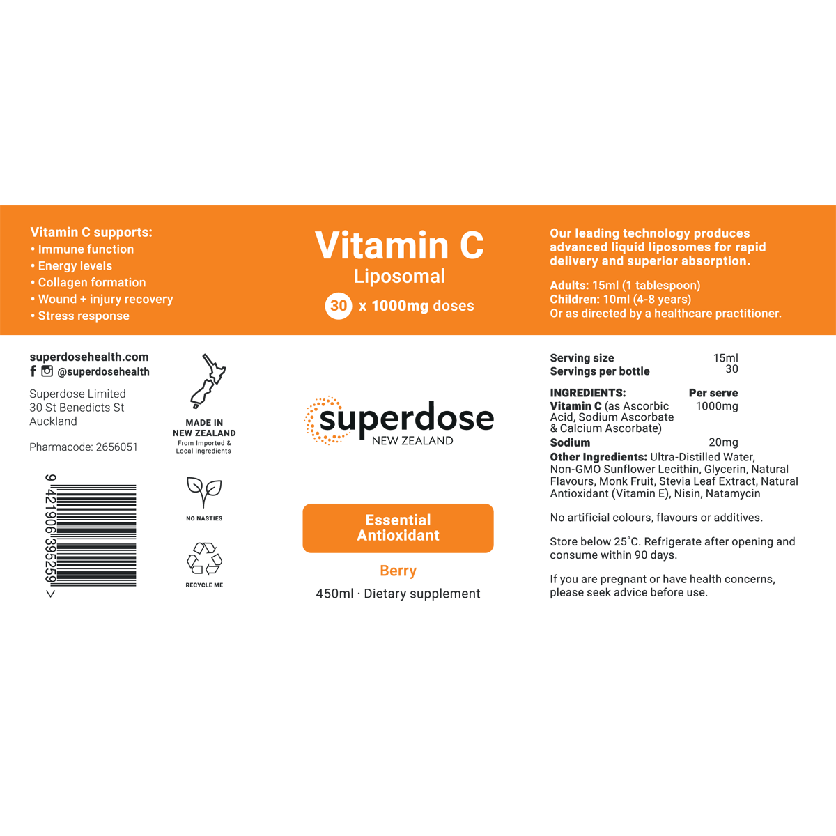 Superdose Vitamin C-Liposomal 1000mg 75ml & 450ml