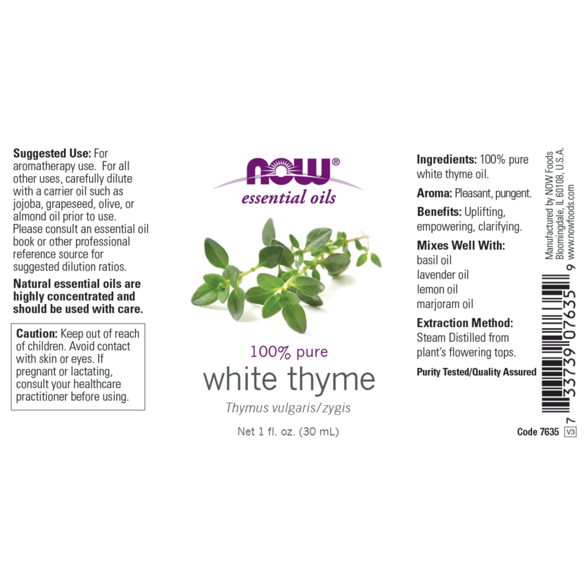 Thyme Oil White 30ml (Thymus Vulgaris/Zygis)