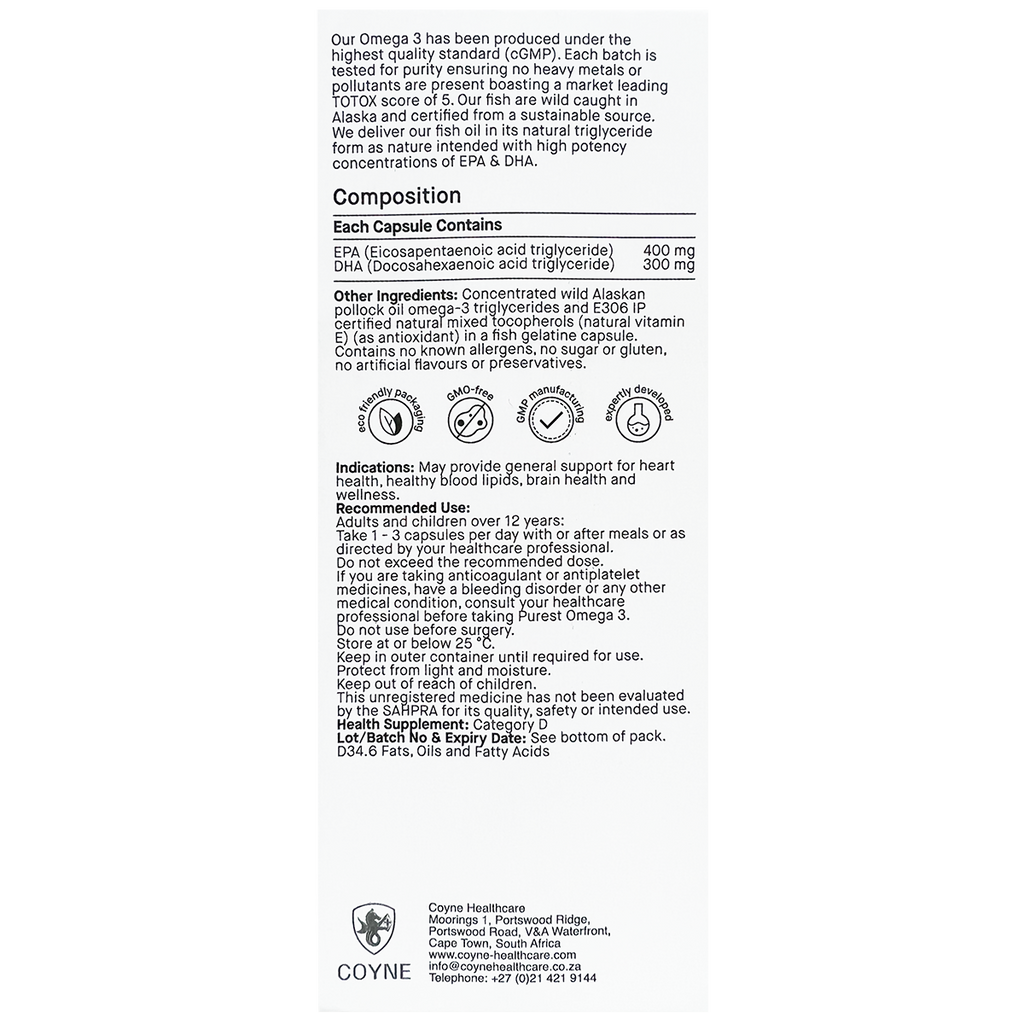 Coyne - Purest Omega 3 1000mg from wild Alaskan Fish 60SGC